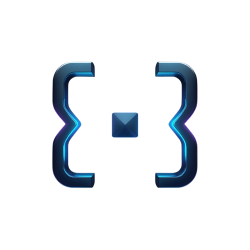 A digital graphic of a blue and navy digital bracket symbol, featuring open curly braces on the left and right with a small blue diamond in the center, set against a plain white background.